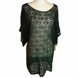 Coldwater Creek Boho Crochet Knit Sweater NWT Size 14 Large Army Olive Green